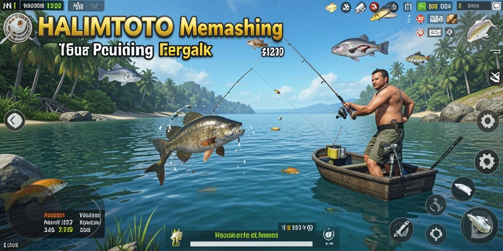 Tangkapan besar di gameplay HALIMTOTO dengan suasana memancing yang realistis.