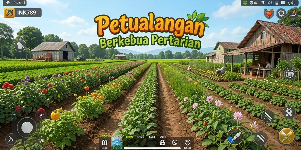 Tampilan penuh warna dari gameplay berkebun yang menarik.