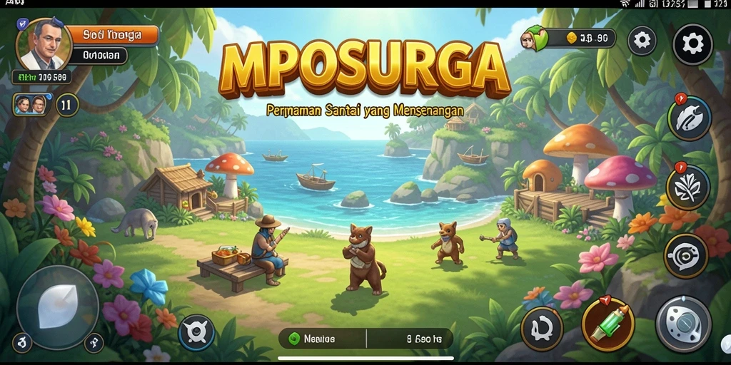 Screenshot utama MPOSURGA yang menunjukkan gameplay santai dan menyenangkan.